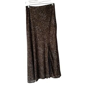 Peach‎ Leopard Print Mesh Maxi Skirt Slit Size M Going Out Party Rock 2010s